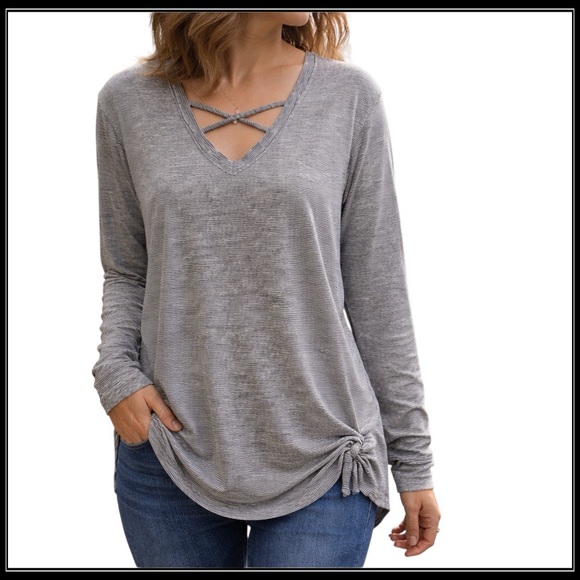 Boutique Plus Tops - NEW BOUTIQUE PLUS STRIPED CROSS NECK WAIST RUCHED TOP 1X